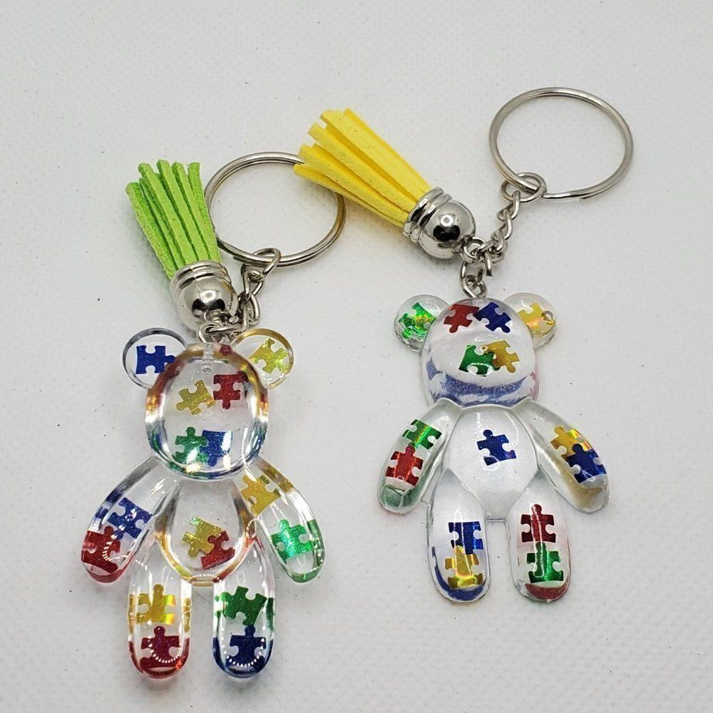Autism Awareness Resin Bear Keychain